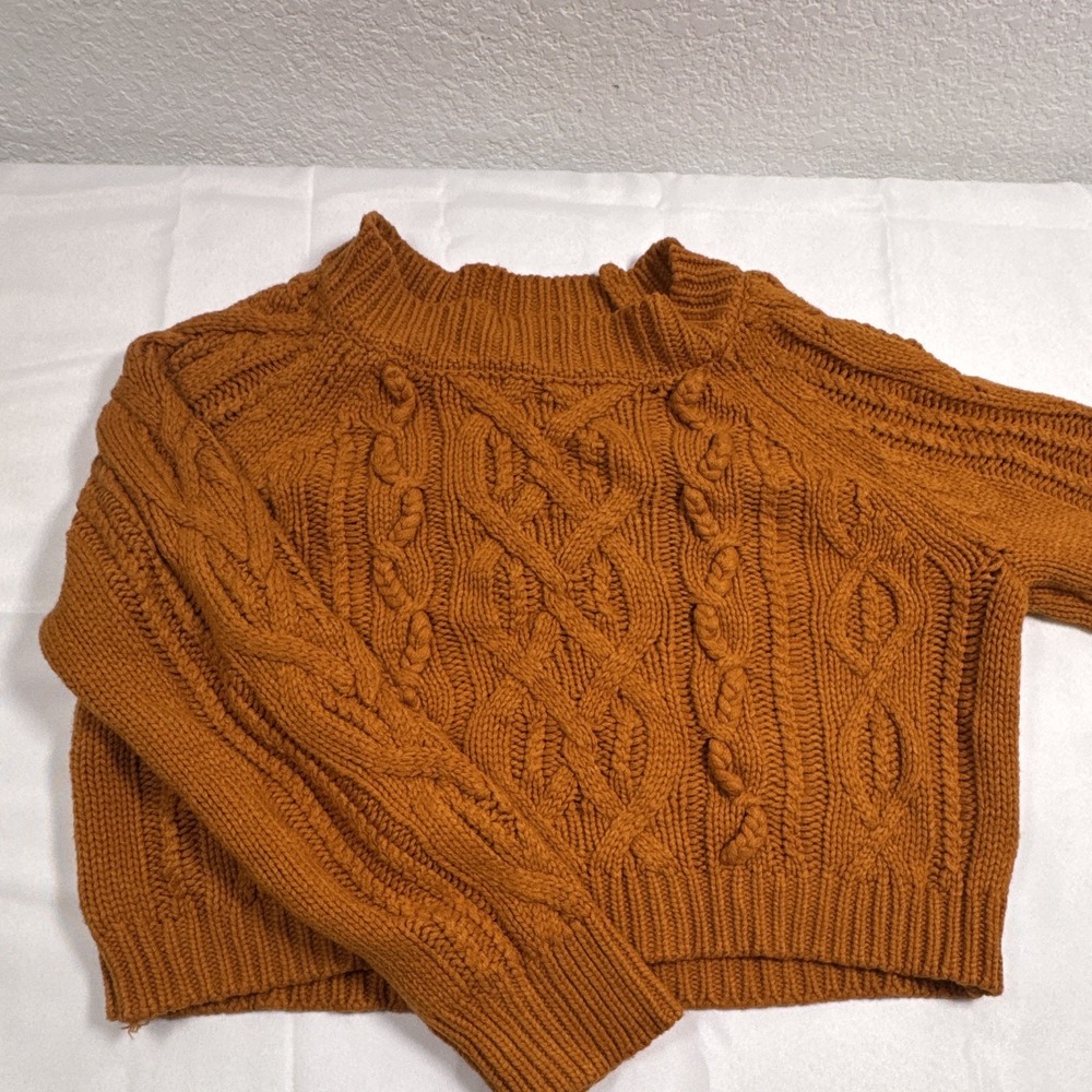Harper Heritage Cable Knit Mock Neck Pullover Sweater L Long Sleeve Brown